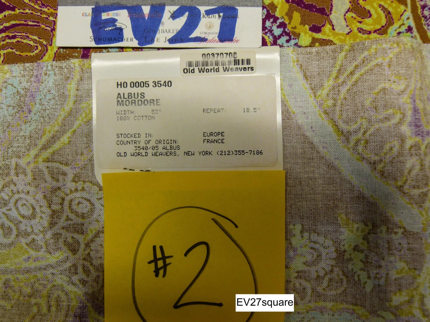 Scalamandre Old World Weavers 26"x27" Albus Mordore Cotton Paisley Yellow Gold Red - Square