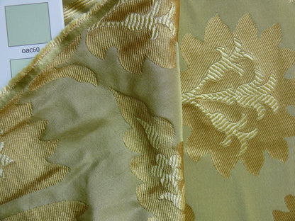 by yard 100%silk Lampas Tulip Fan Damask 536 "willow" Pale Green Silver Gold Bty MSRP USD296/y!