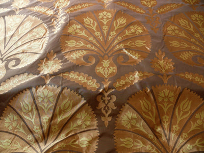 100% Silk Lampas Tulip Fan Damask 536 "sumatra" Brown Charcoal Silver Gold Bty MSRP USD296/y!
