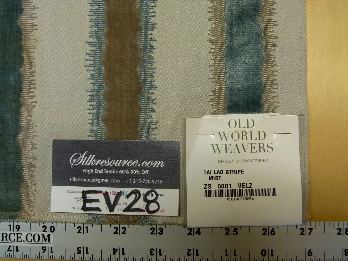 Scalamandre Old World Weavers Tai Lao Mist Ikat Stripe Velvet in White, Blue and Gray - 35x27 Inches Square