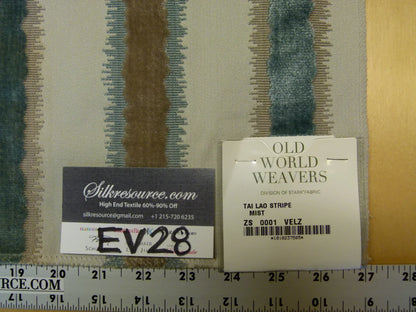 Scalamandre Old World Weavers Tai Lao Mist Ikat Stripe Velvet in White, Blue and Gray - 35x27 Inches Square
