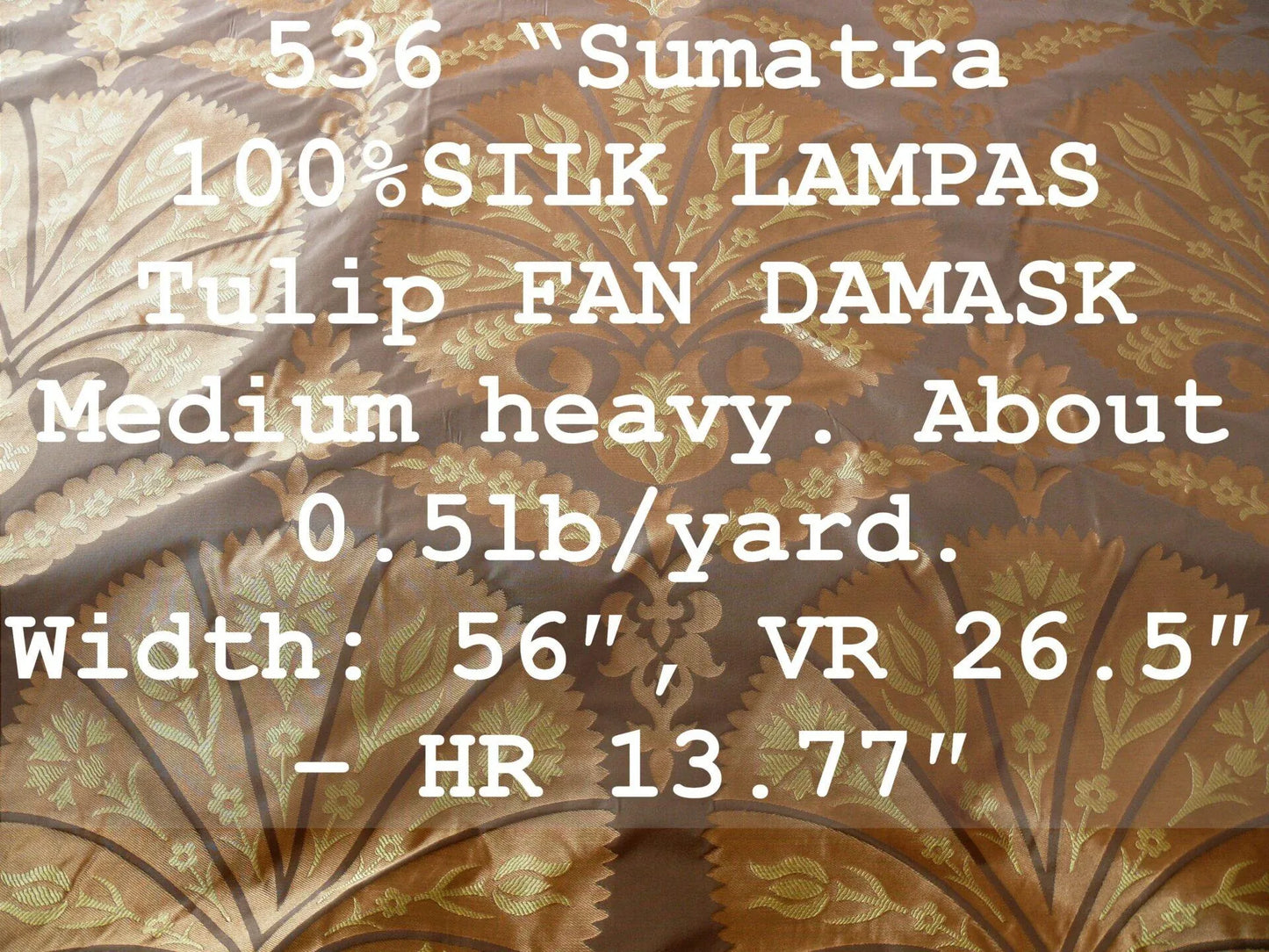100% Silk Lampas Tulip Fan Damask 536 "sumatra" Brown Charcoal Silver Gold Bty MSRP USD296/y!