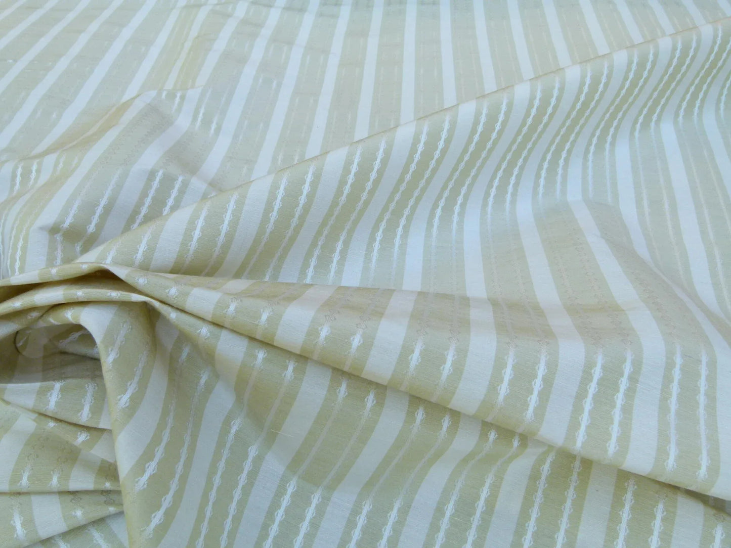 by yard Scalamandre Old World Weavers Helsey Spring Green White Silver Linen Silk Iridescent Stripe MSRP USD 296/Y