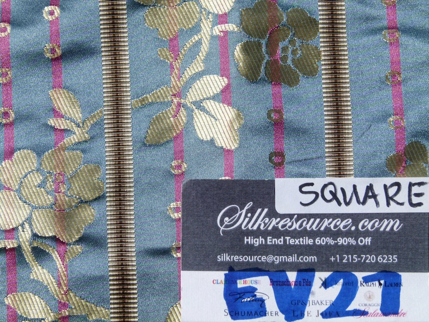 Scalamandre Tassinari &amp; Chatel Dampierre Bleu Floral Botanical Silk Stripe Blue - Square 26"x26"