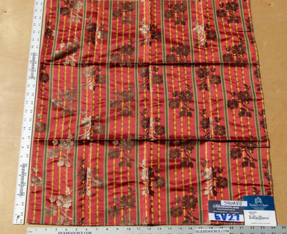 Scalamandre Tassinari &amp; Chatel France Dampierre Rouge Floral Botanical Silk Stripe Red - Square 26"x26"