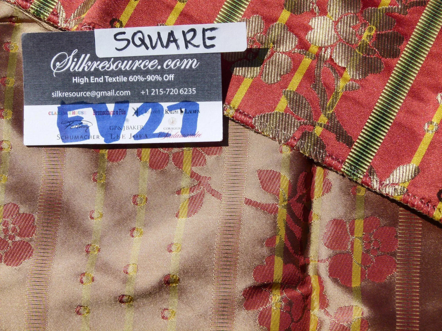 Scalamandre Tassinari &amp; Chatel France Dampierre Rouge Floral Botanical Silk Stripe Red - Square 26"x26"