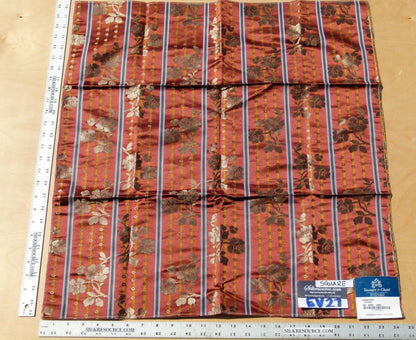 Scalamandre Tassinari &amp; Chatel Floral Botanical Silk Stripe - Deep Red, Square 26"x26"