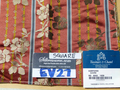 Scalamandre Tassinari &amp; Chatel Floral Botanical Silk Stripe - Deep Red, Square 26"x26"