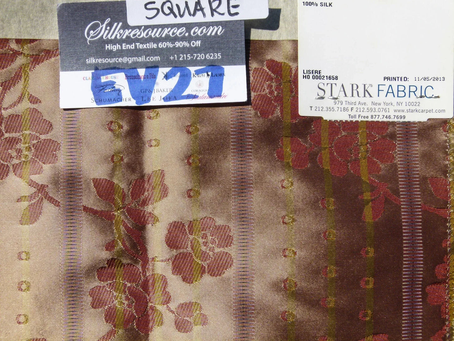 Scalamandre Tassinari &amp; Chatel Floral Botanical Silk Stripe - Deep Red, Square 26"x26"