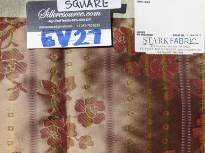 Scalamandre Tassinari &amp; Chatel Floral Botanical Silk Stripe - Deep Red, Square 26"x26"