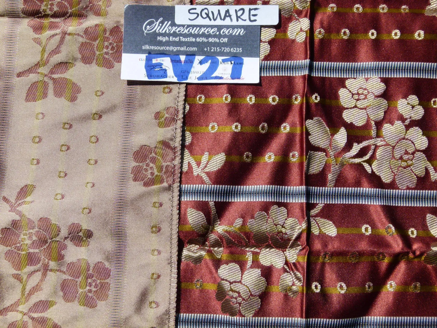 Scalamandre Tassinari &amp; Chatel Floral Botanical Silk Stripe - Deep Red, Square 26"x26"