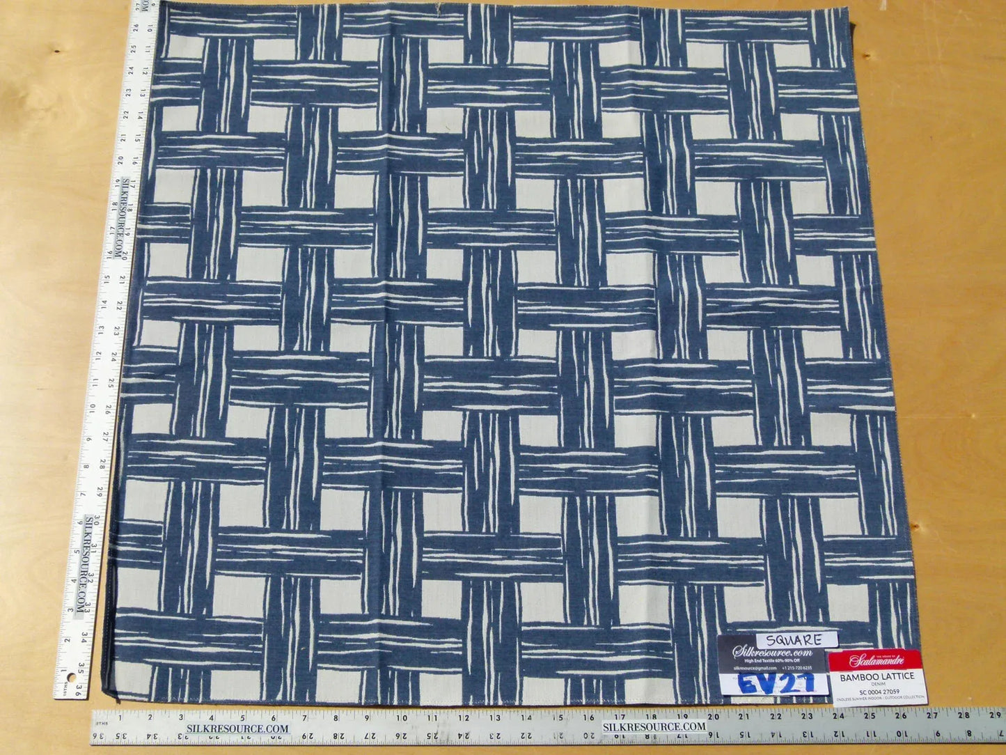 Scalamandre Bamboo Lattice Denim Blue White Fretwork Lattice - Square 26"x26"