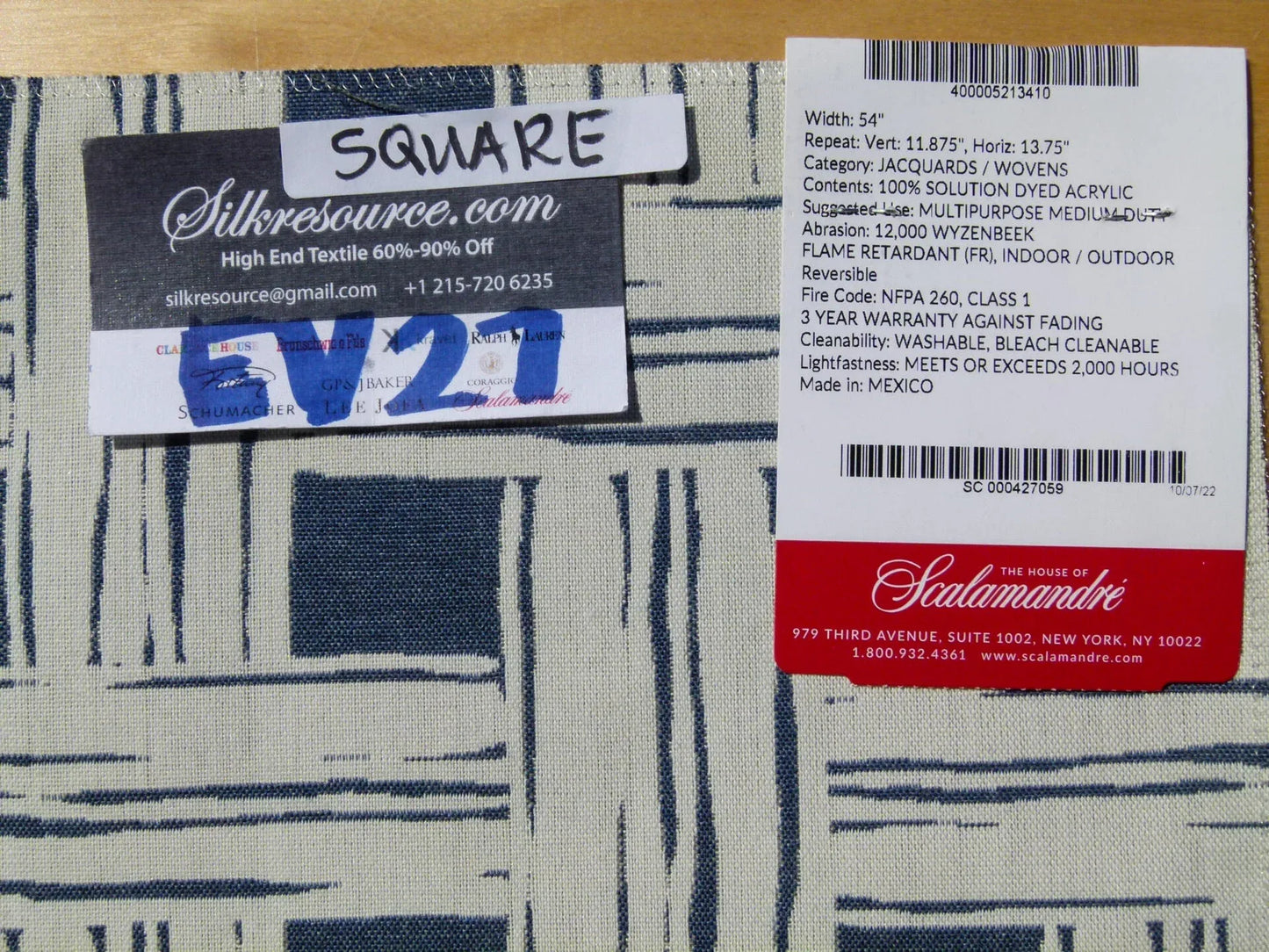 Scalamandre Bamboo Lattice Denim Blue White Fretwork Lattice - Square 26"x26"