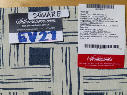 Scalamandre Bamboo Lattice Denim Blue White Fretwork Lattice - Square 26"x26"
