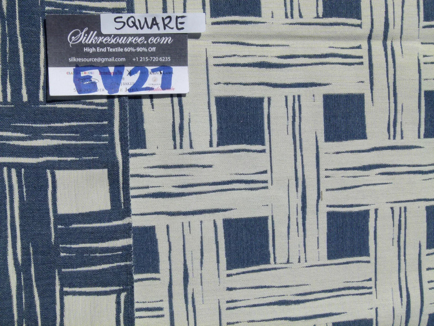 Scalamandre Bamboo Lattice Denim Blue White Fretwork Lattice - Square 26"x26"