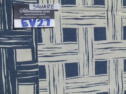 Scalamandre Bamboo Lattice Denim Blue White Fretwork Lattice - Square 26"x26"