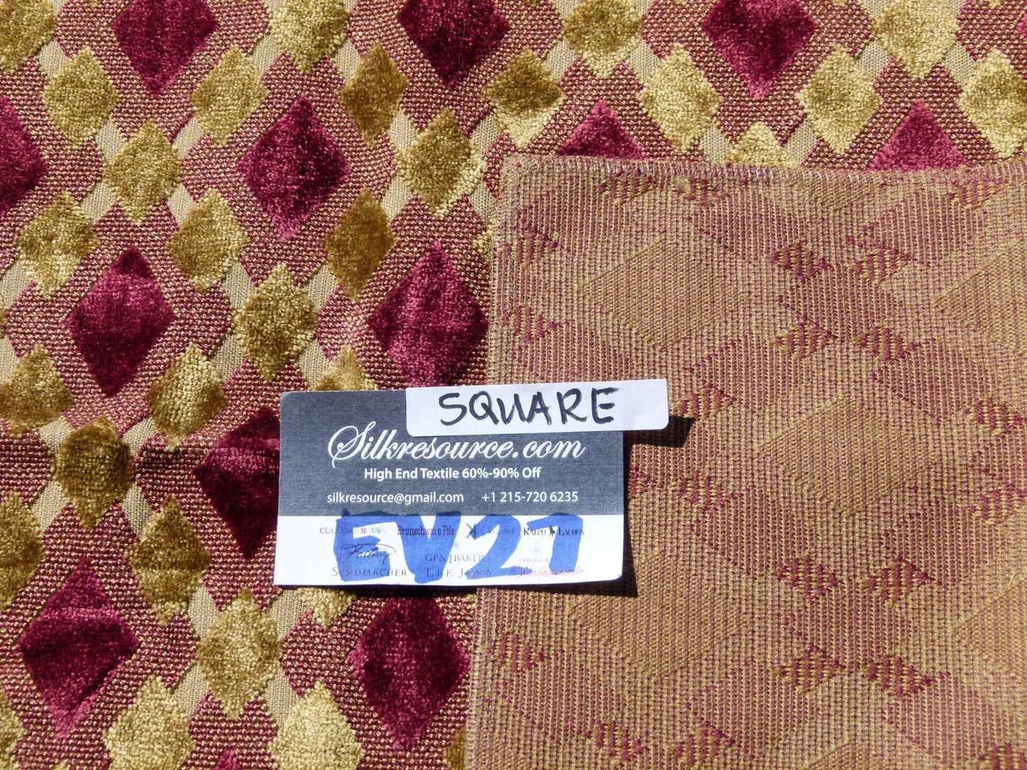 Scalamandre Fonthill Vivace Gold Red Velvet Diamond Ogee - Square 26"x26"