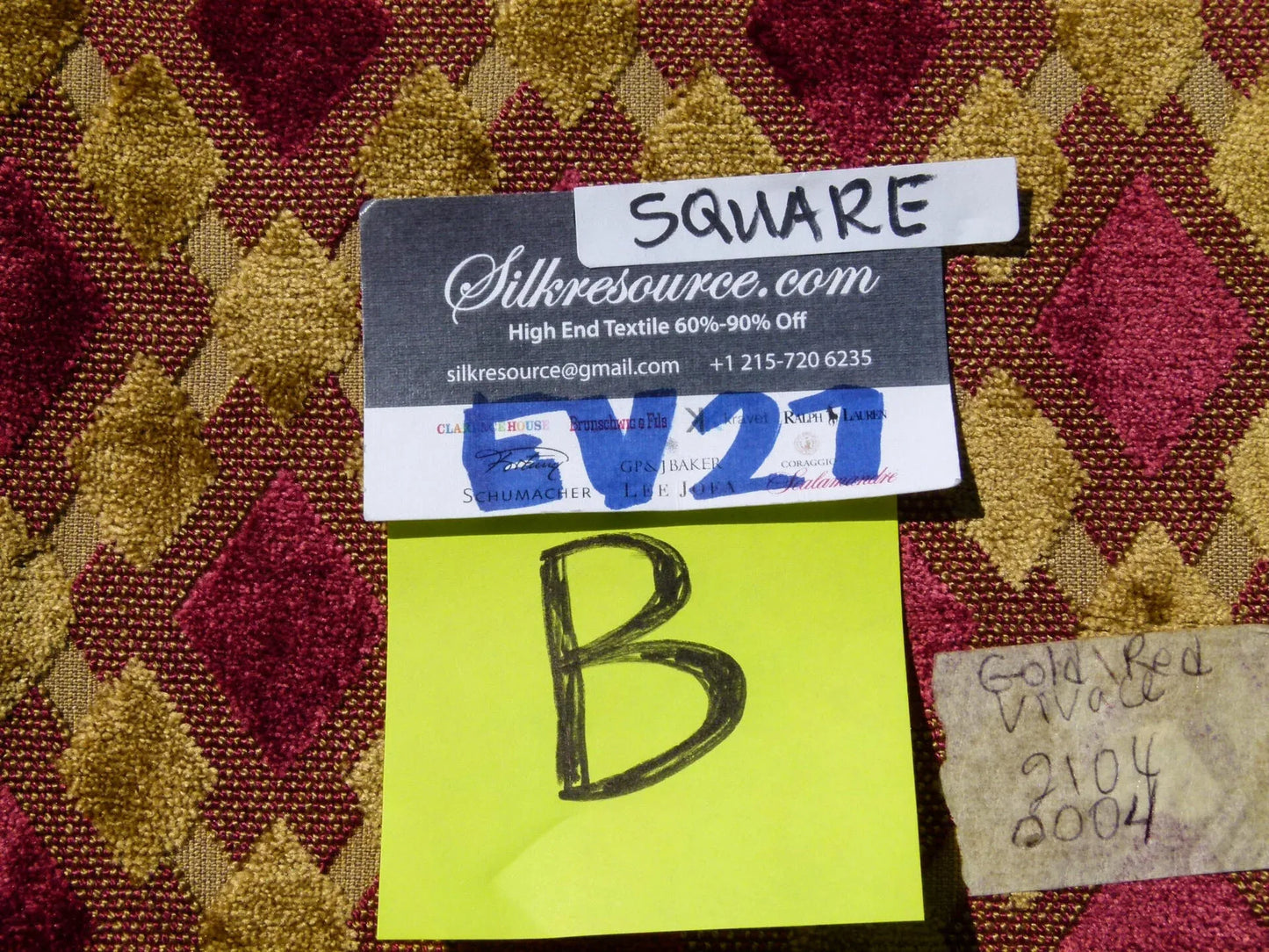 Scalamandre Fonthill Vivace Diamond Ogee - Gold Red Velvet Square 26"x26"