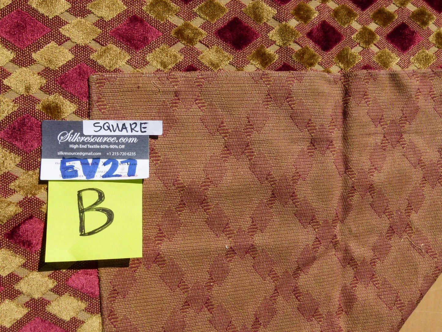 Scalamandre Fonthill Vivace Diamond Ogee - Gold Red Velvet Square 26"x26"