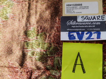 Scalamandre LELIEVRE Paris Silk Lampas Floral Green - Square  - Piece A 24"x26"