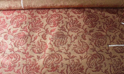100% Silk Jacquard Papercut Pomegranate Flower "currant" Red Pink Gold Mid Century Strie