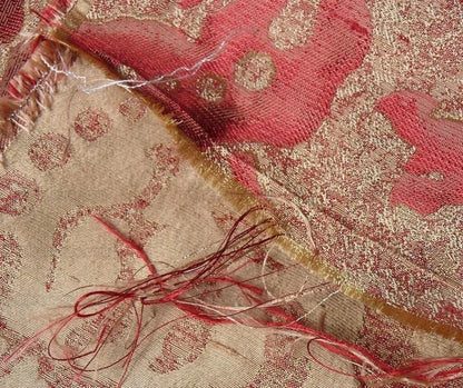 100% Silk Jacquard Papercut Pomegranate Flower "currant" Red Pink Gold Mid Century Strie