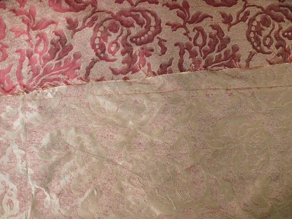 100% Silk Jacquard Papercut Pomegranate Flower "currant" Red Pink Gold Mid Century Strie
