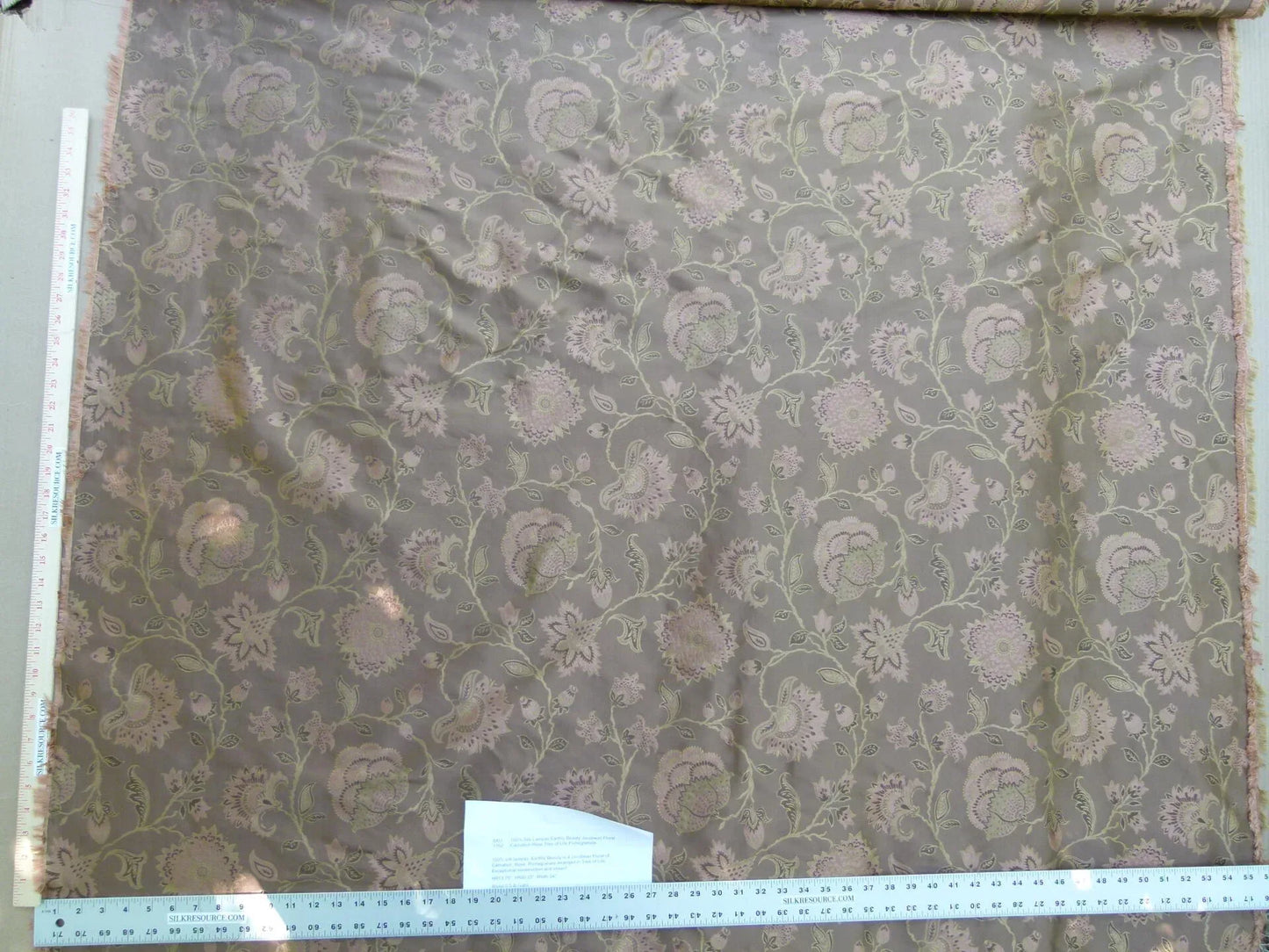 Earthly Beauty 100% Silk Lampas Jacobean Floral Tobacco Golden Brown Pink Flower Carnation Rose Tree of Life Pomegranate