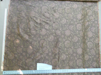 Earthly Beauty 100% Silk Lampas Jacobean Floral Tobacco Golden Brown Pink Flower Carnation Rose Tree of Life Pomegranate