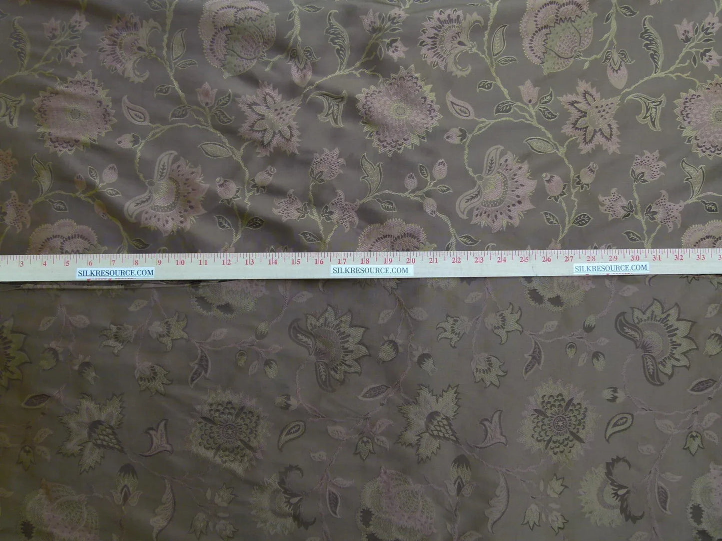 Earthly Beauty 100% Silk Lampas Jacobean Floral Tobacco Golden Brown Pink Flower Carnation Rose Tree of Life Pomegranate