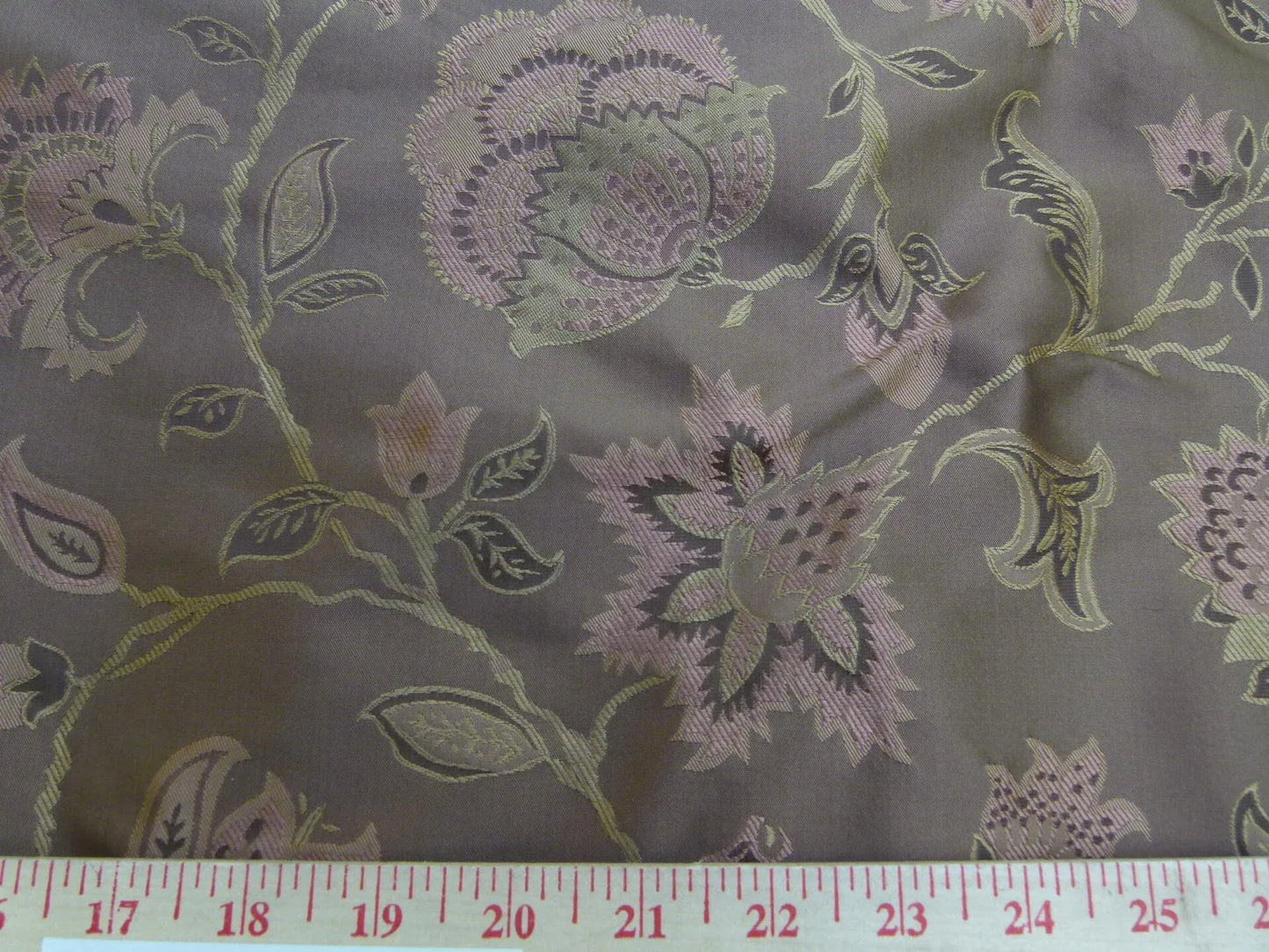 Earthly Beauty 100% Silk Lampas Jacobean Floral Tobacco Golden Brown Pink Flower Carnation Rose Tree of Life Pomegranate