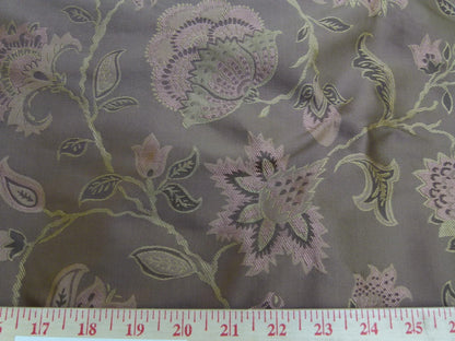 Earthly Beauty 100% Silk Lampas Jacobean Floral Tobacco Golden Brown Pink Flower Carnation Rose Tree of Life Pomegranate