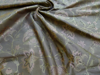 Earthly Beauty 100% Silk Lampas Jacobean Floral Tobacco Golden Brown Pink Flower Carnation Rose Tree of Life Pomegranate