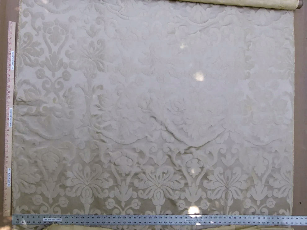 Silk Satin Simply Greek Ogee Damask Renaissance Cream - White Ivory