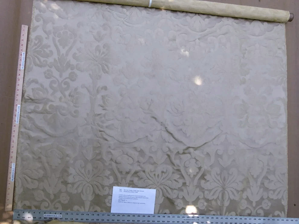 Silk Satin Simply Greek Ogee Damask Renaissance Cream - White Ivory