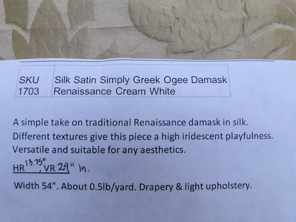 Silk Satin Simply Greek Ogee Damask Renaissance Cream - White Ivory