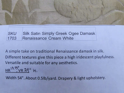 Silk Satin Simply Greek Ogee Damask Renaissance Cream - White Ivory