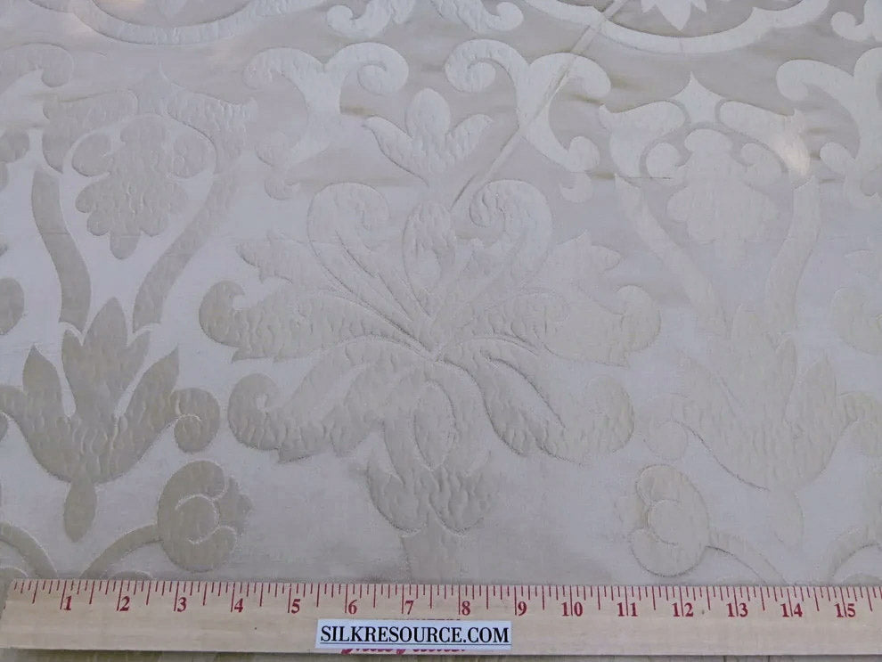 Silk Satin Simply Greek Ogee Damask Renaissance Cream - White Ivory