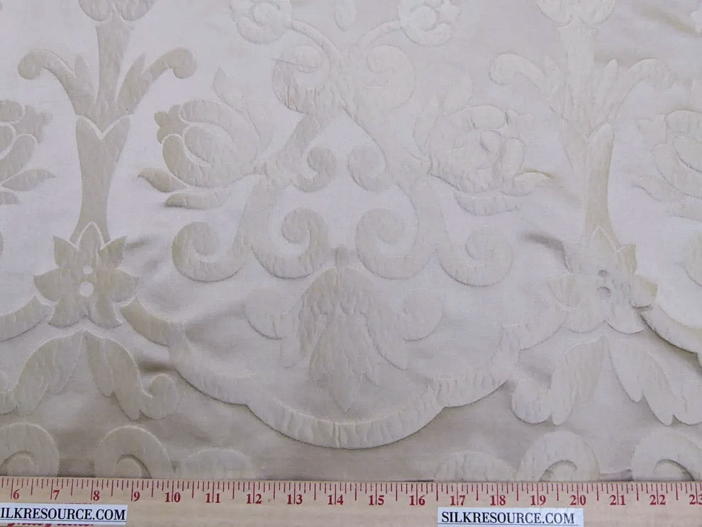 Silk Satin Simply Greek Ogee Damask Renaissance Cream - White Ivory