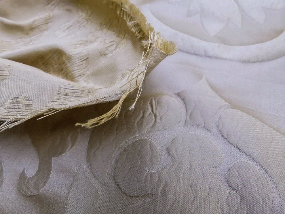 Silk Satin Simply Greek Ogee Damask Renaissance Cream - White Ivory