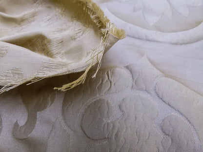 Silk Satin Simply Greek Ogee Damask Renaissance Cream - White Ivory