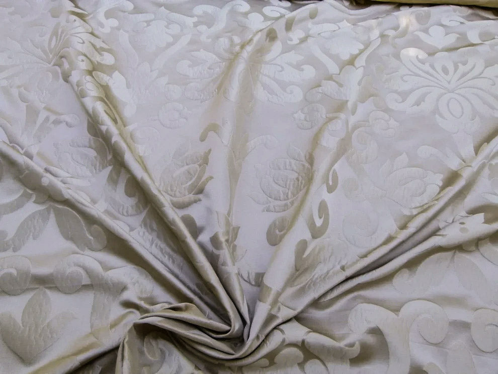 Silk Satin Simply Greek Ogee Damask Renaissance Cream - White Ivory