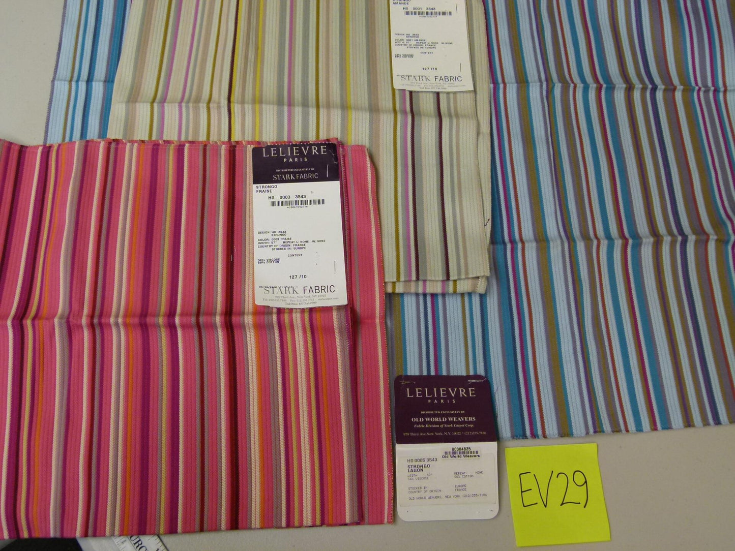 1 EV29 Scalamandre Lelievre Paris Strongo Amande Stripe 4 Pieces Assorted Colors