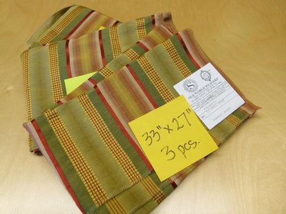 2 EV29 Scalamandre Old World Weavers Frederic Parrot Green Stripe 3 Pieces 33"x27"