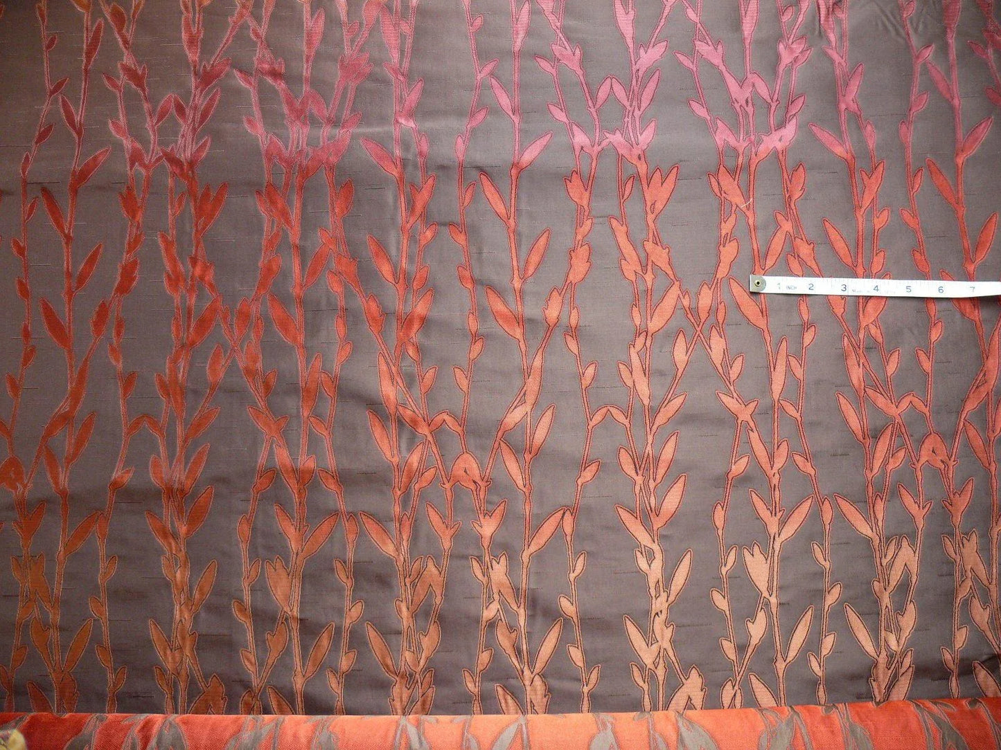 By Yard Heavy! 100%silk Lampas Pussy Willow Tree Navaho Red Brown 676navaho