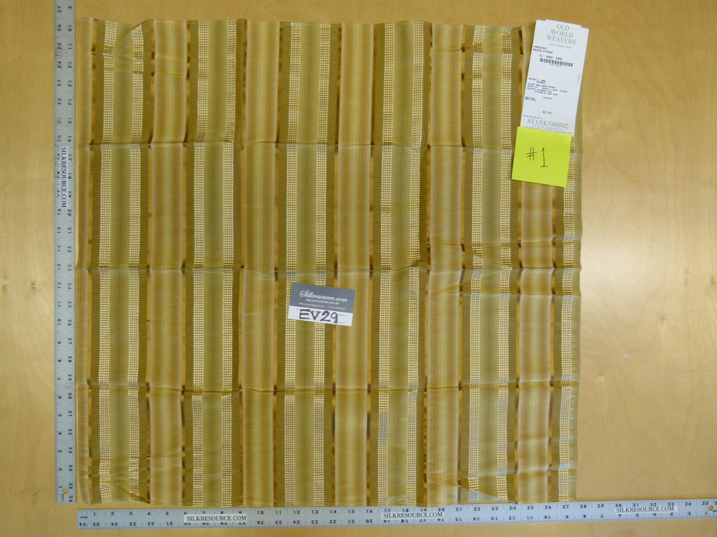 3 EV29 Scalamandre Old World Weavers Frederic Green Straw Silk Linen Beige Stripe 3 Pieces 26"x27"