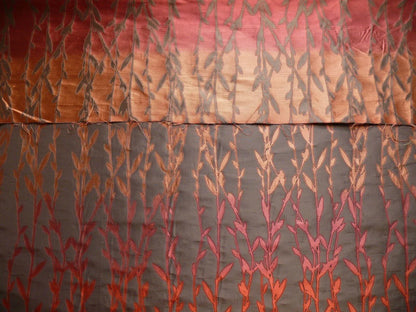 By Yard Heavy! 100%silk Lampas Pussy Willow Tree Navaho Red Brown 676navaho