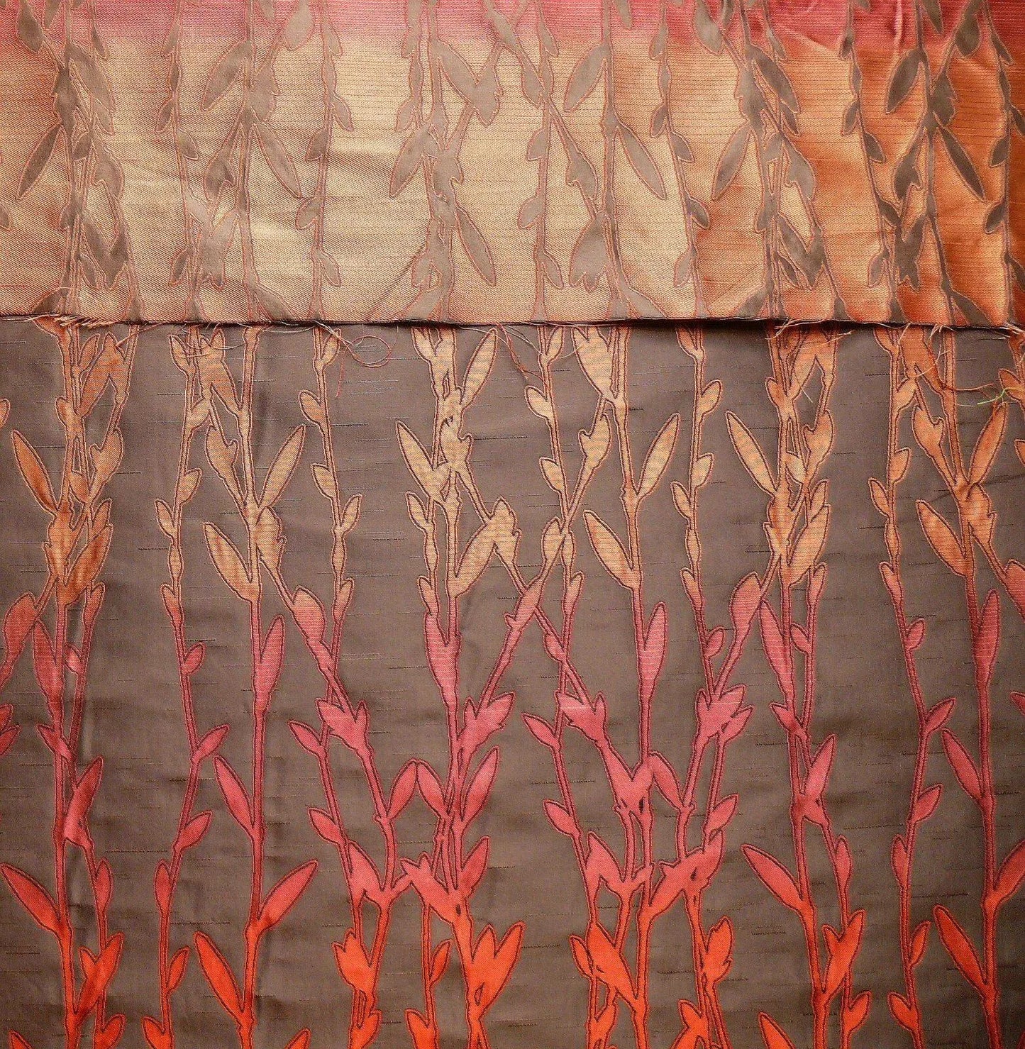 By Yard Heavy! 100%silk Lampas Pussy Willow Tree Navaho Red Brown 676navaho