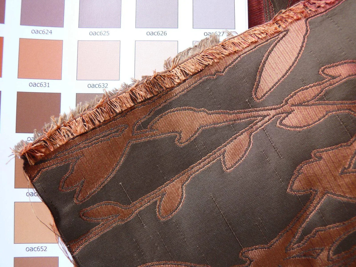 By Yard Heavy! 100%silk Lampas Pussy Willow Tree Navaho Red Brown 676navaho