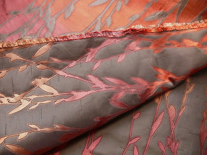 By Yard Heavy! 100%silk Lampas Pussy Willow Tree Navaho Red Brown 676navaho